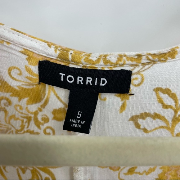 Torrid Ruffle Kimono Jacket Womens sz 5 5X Golden Yellow Floral Tassel Rayon - Picture 4 of 9